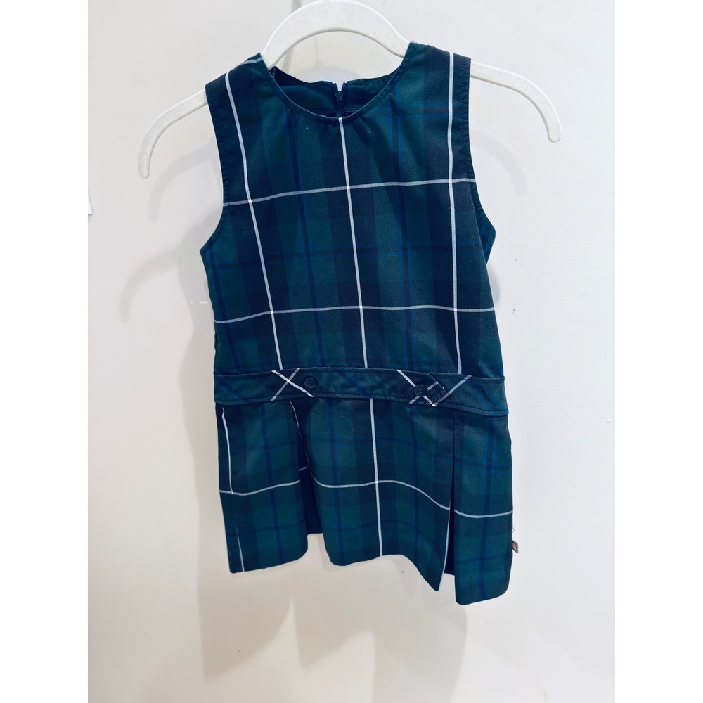 Dennis Plaid Jumper Dress Girls Uniform Sleeveless Pleated Green Size 6